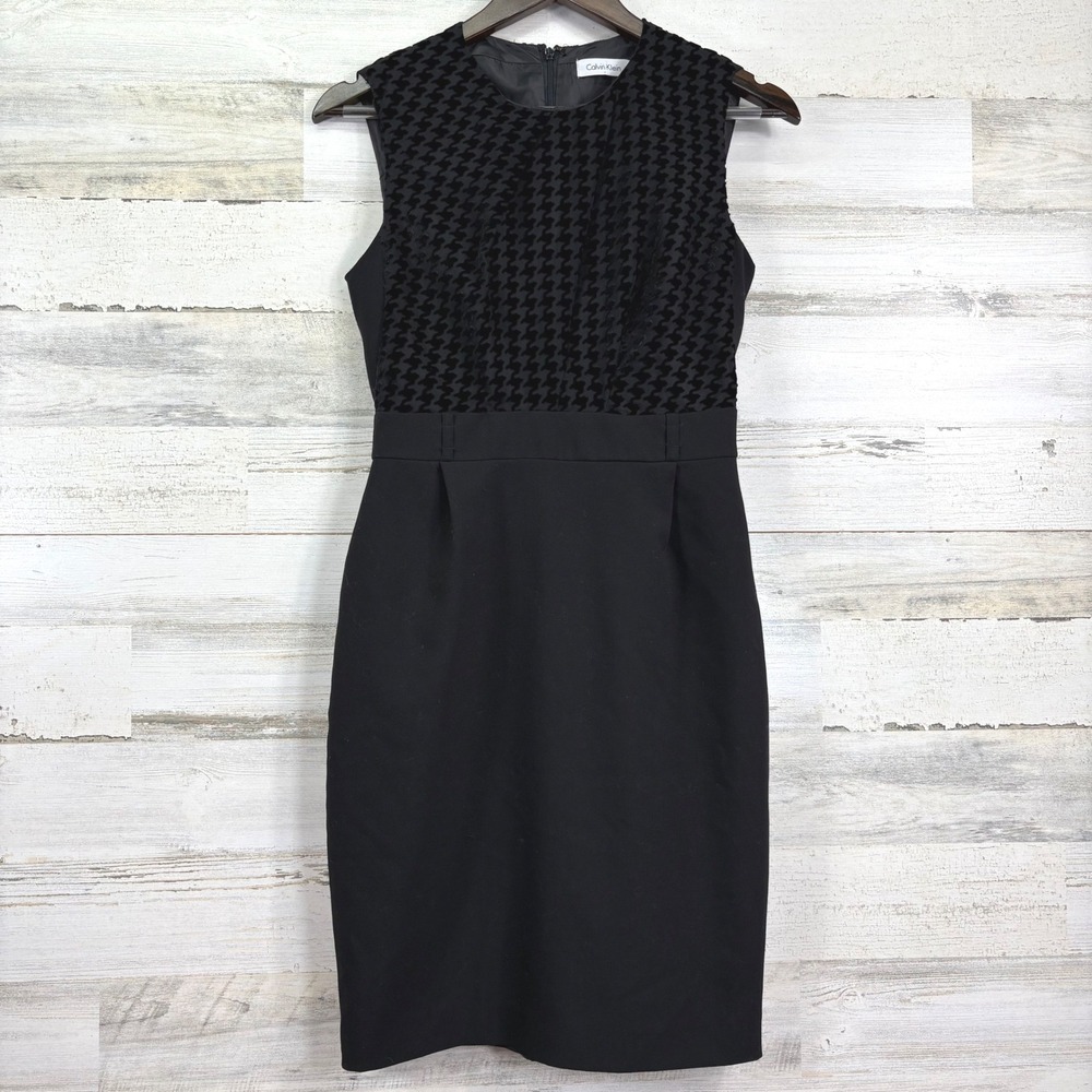 Calvin Klein Womens‎ Houndstooth Velvet Sleeveless Dress Career Cocktail Size 2